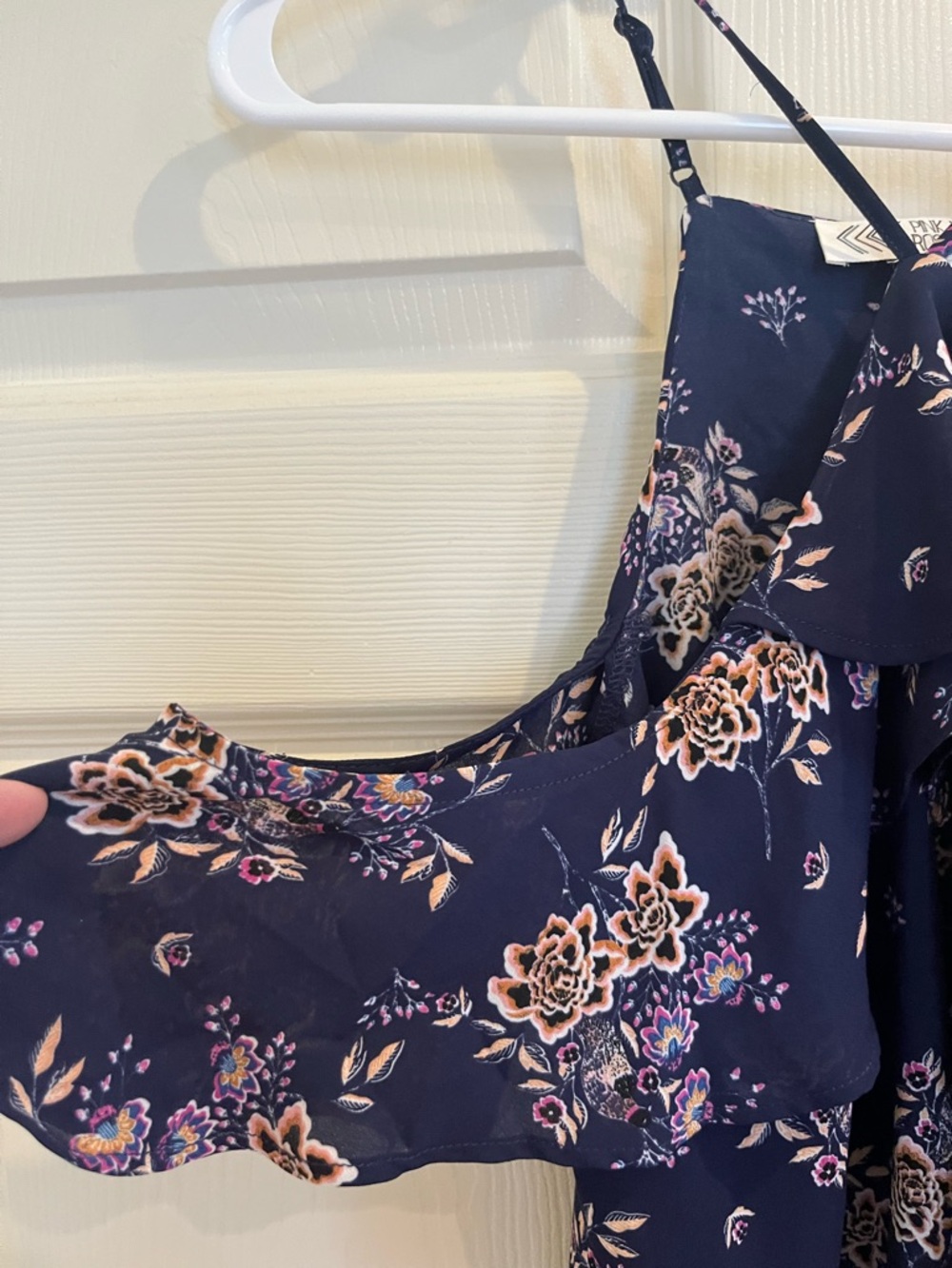PINK ROSE Navy Floral Ruffle Halter Tank - Picture 4 of 6